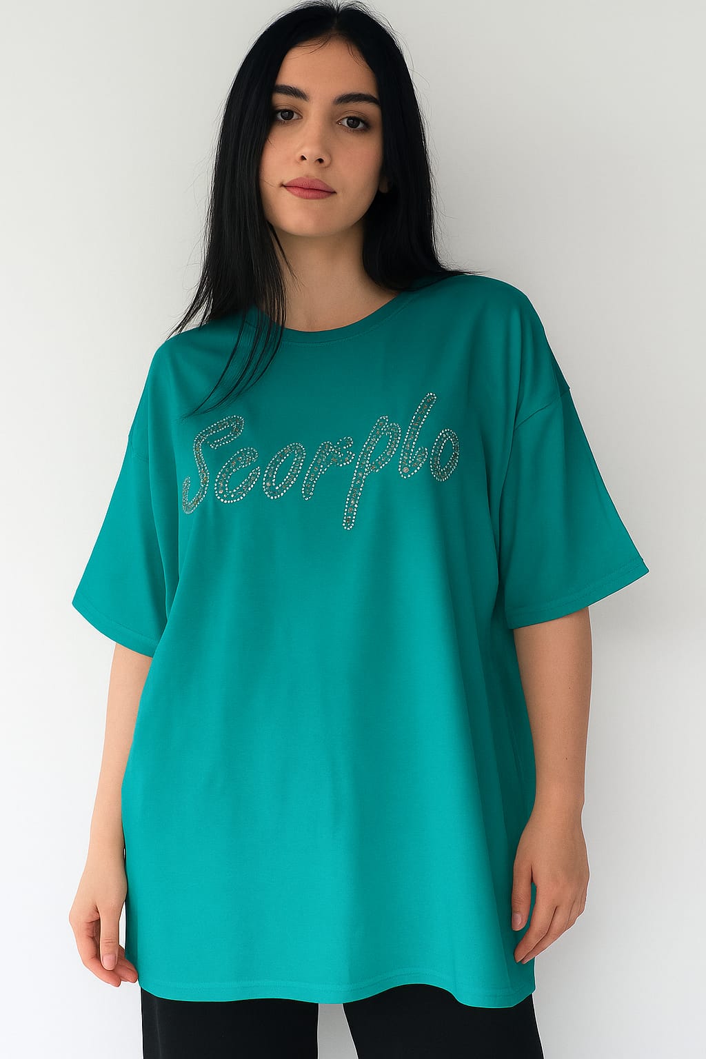 Taşlı Oversize Anne Bluz