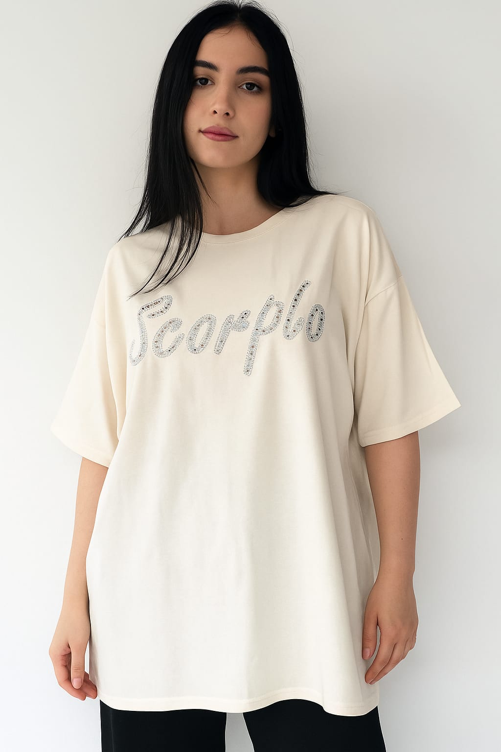 Taşlı Oversize Anne Bluz