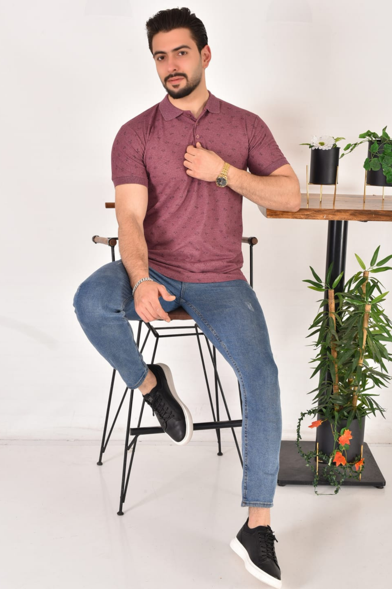 Erkek Polo Yaka Desenli T-Shirt