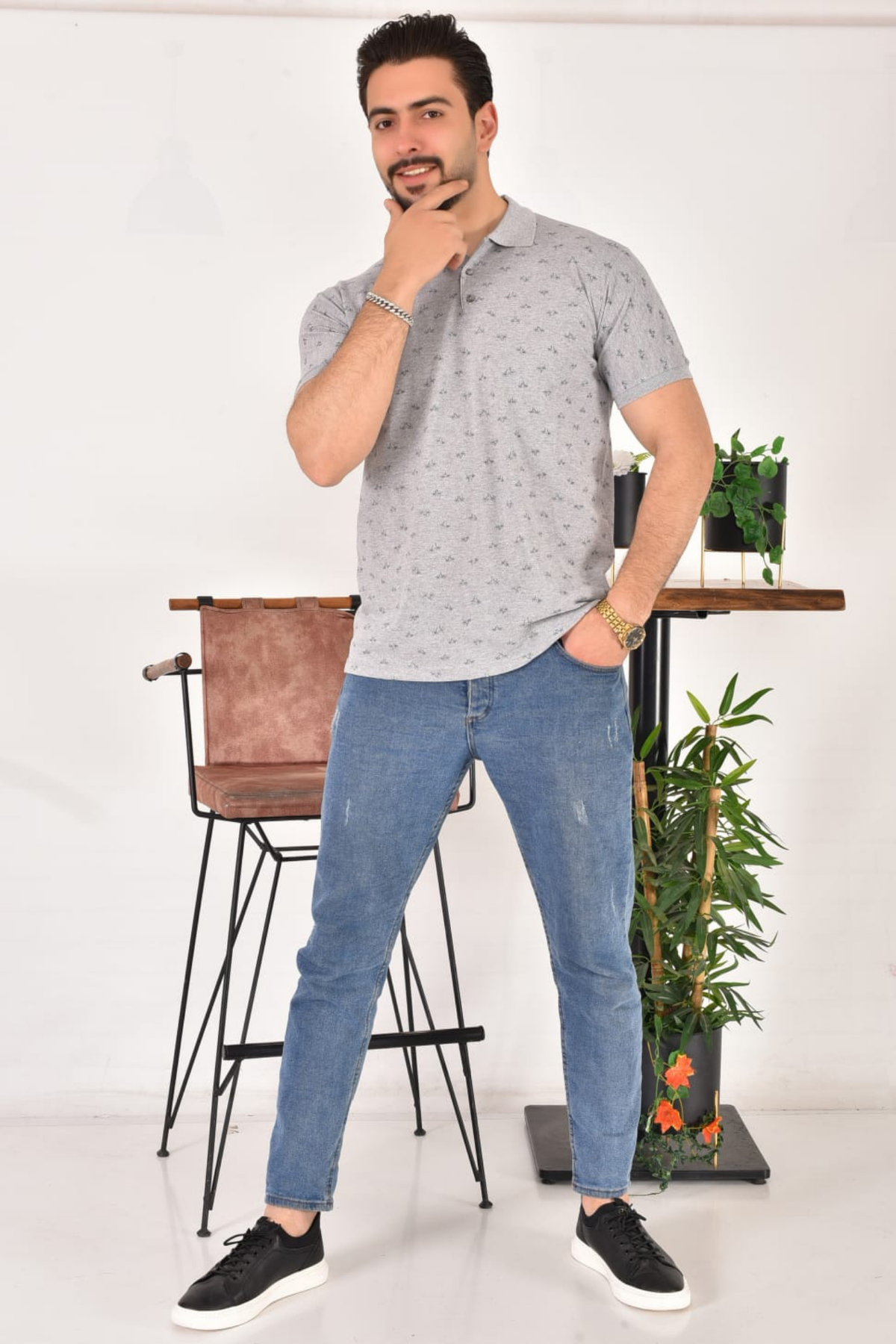 Erkek Polo Yaka Desenli T-Shirt
