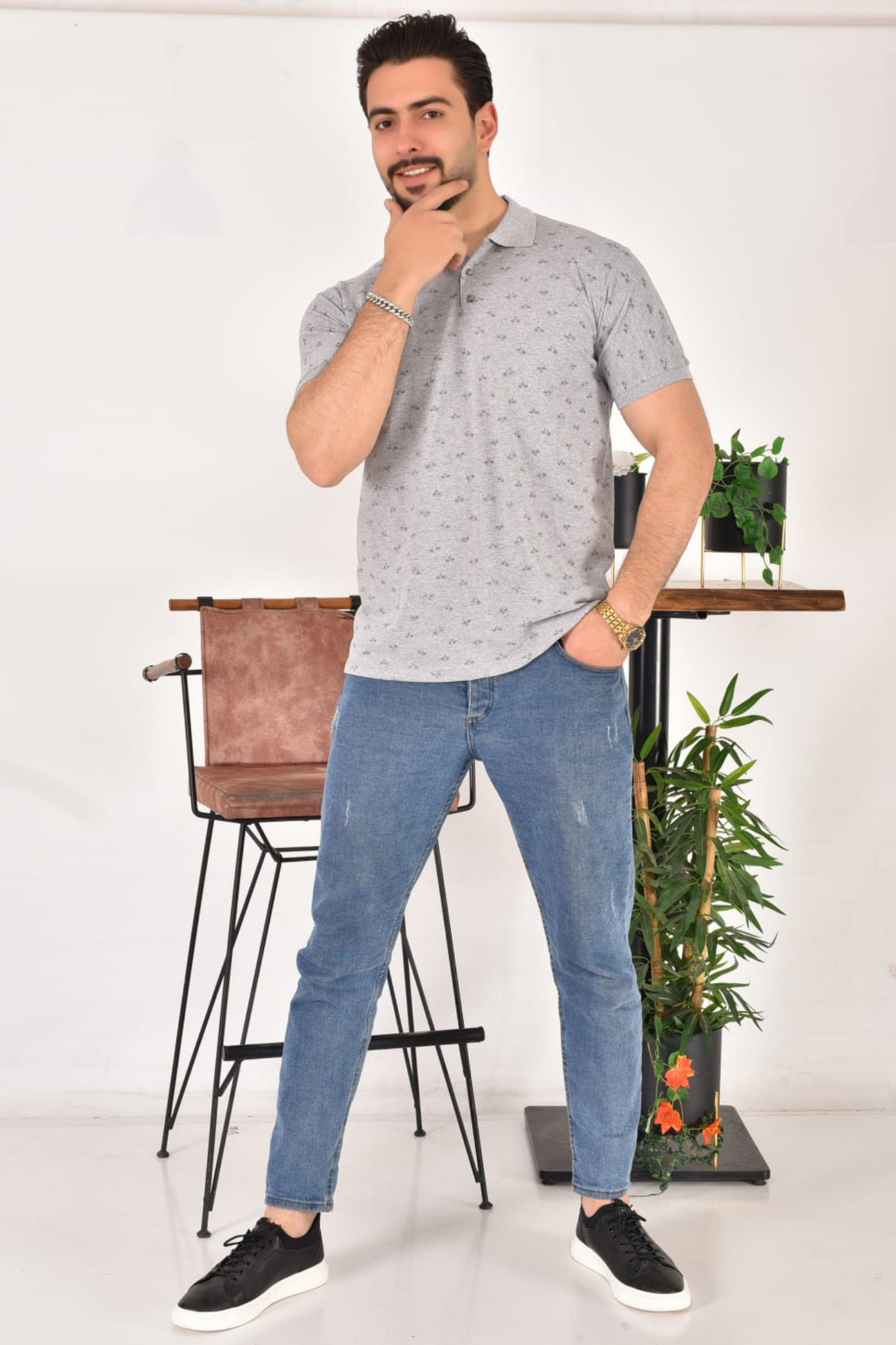 Erkek Polo Yaka Desenli T-Shirt