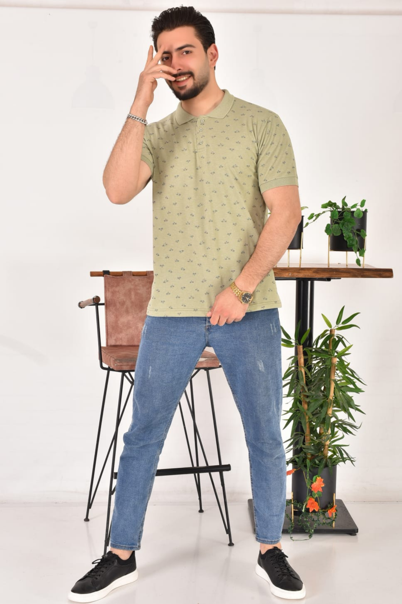 Erkek Polo Yaka Desenli T-Shirt