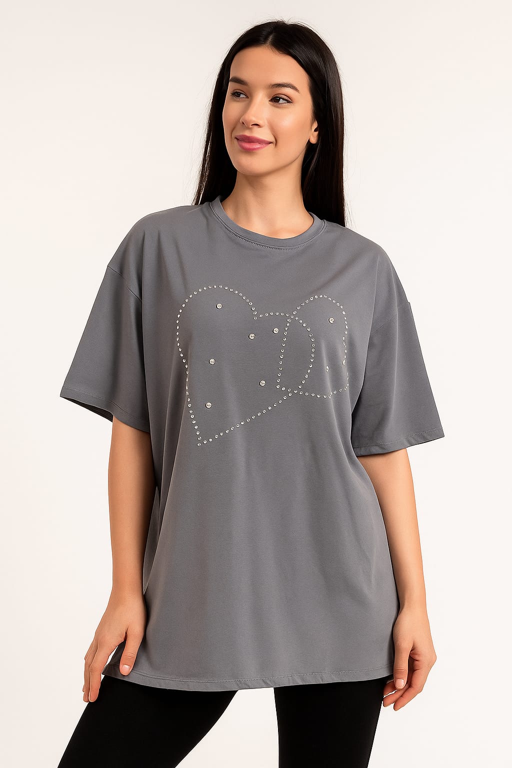 Taşlı Oversize Anne Bluz