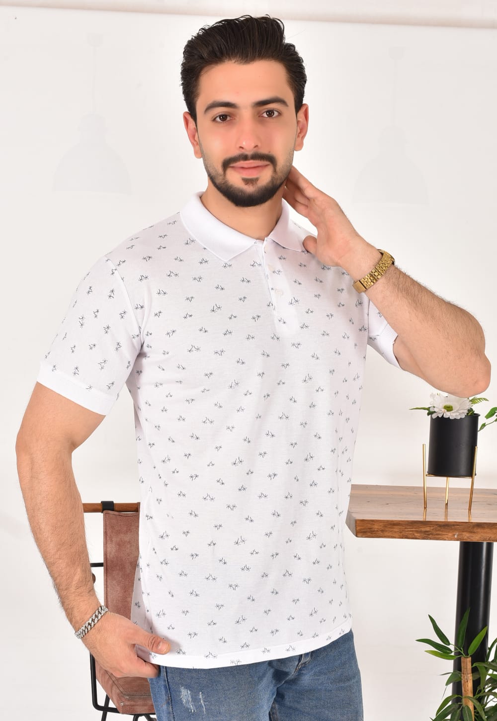Erkek Polo Yaka Desenli T-Shirt
