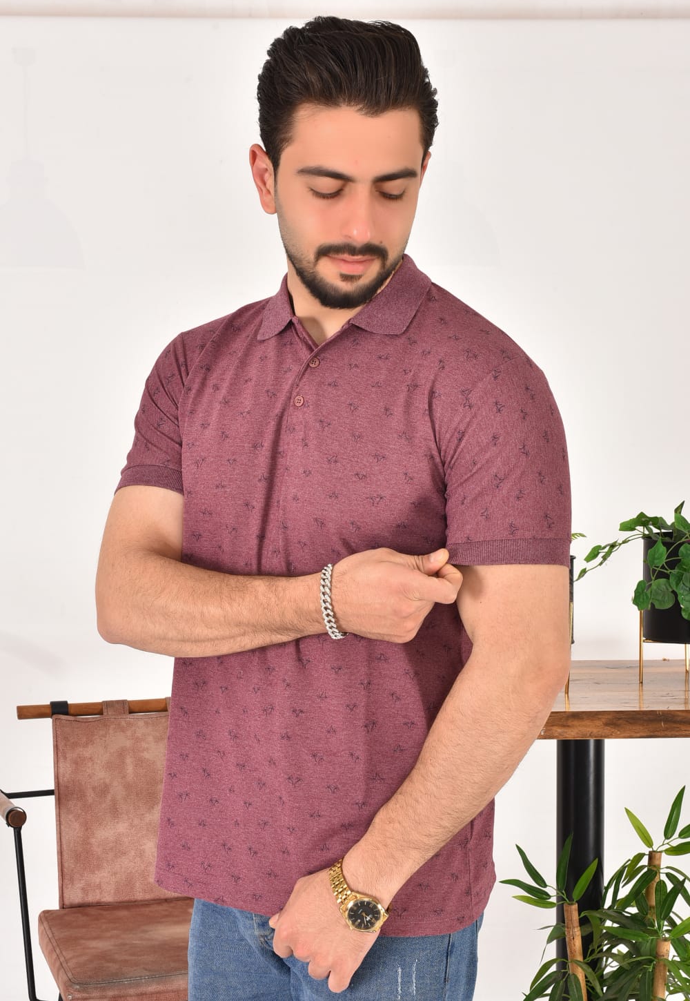 Erkek Polo Yaka Desenli T-Shirt