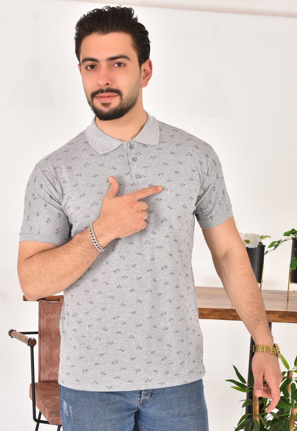 Erkek Polo Yaka Desenli T-Shirt